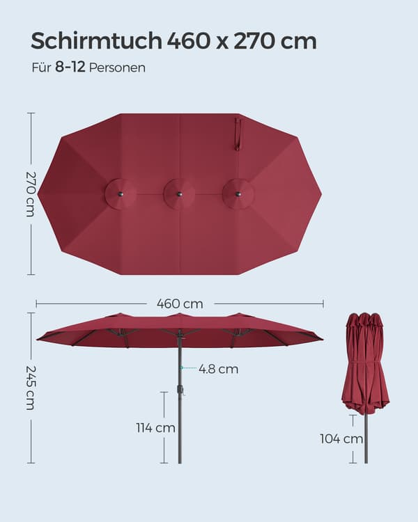 Dobbelt parasoll, 460x270 cm, grå