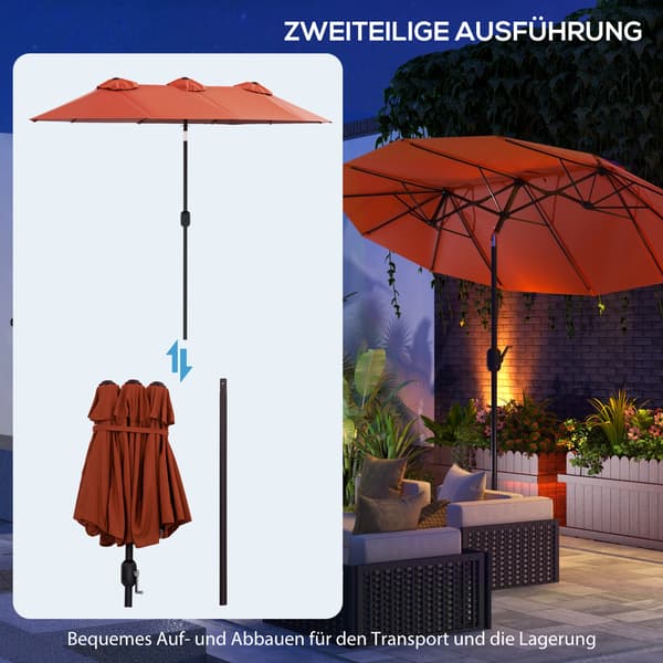 Parasoll 295x152 cm Röd, polyester, justerbar