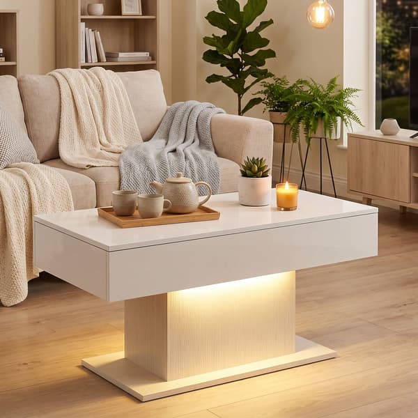 LED-soffbord med förvaring 108x48x55 cm högblank vit