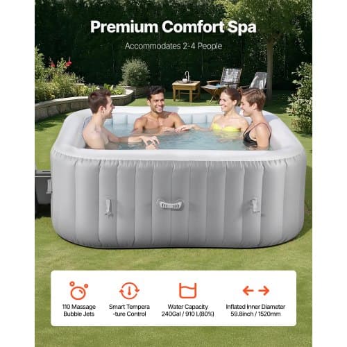 Uppblåsbar bubbelpool, 185x66 cm, Grå, PVC