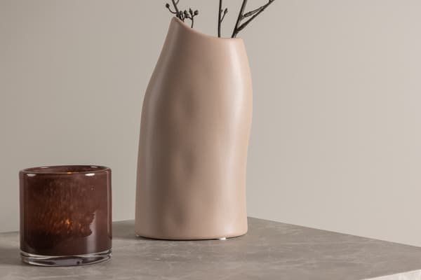 Vase, 12x9x23 cm, Lyserød, Stentøj