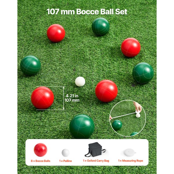 Bocce-pallosetti, 107 mm, punainen ja vihreä, hartsi, ulkopeli