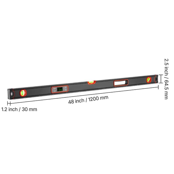 Digitalt vaterpas 120x3x6,5 cm sort orange magnetisk aluminiumslegering