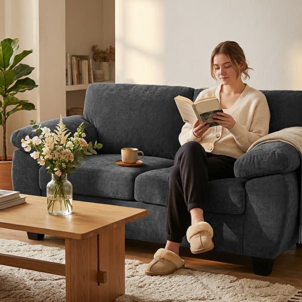 Soffa 2-sits 156x77x81 cm Mörkgrå Chenilleklädsel