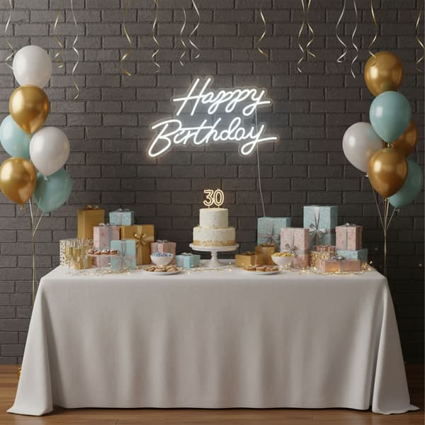 LED-skylt, Happy Bday, 28x40x1 cm, Vit, Kodustaar
