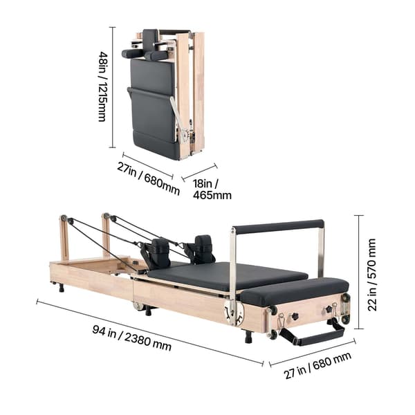 Pilates Reformer, 238x68x57 cm, Trä, Fällbar, Hemmagymutrustning