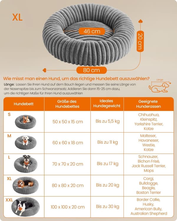 Hundeseng 80 cm Diameter vaskbar duegrå