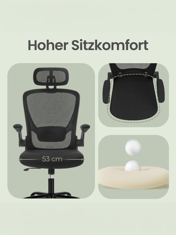Kontorstol 64x64x115 cm Sort, ergonomisk