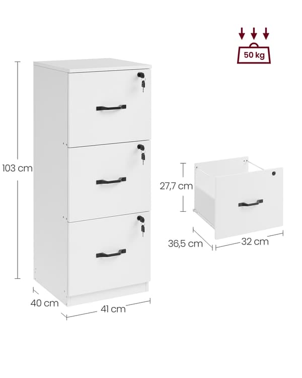 Filing Cabinet 41x40x103.1 cm Vit Förvaring