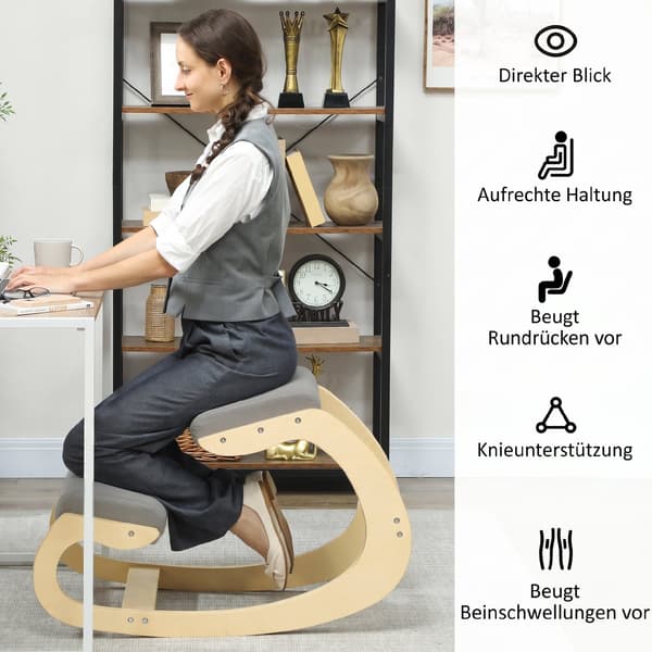 Ergonomisk gynge knælestol 55x85x55 cm lys grå