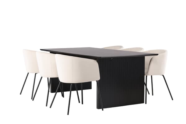 Spisebord og stol sæt 200x100 cm sort beige fløjl