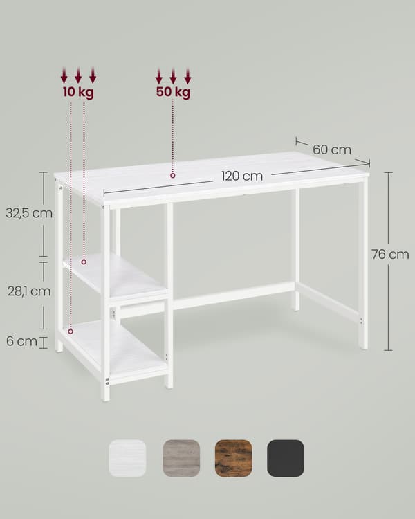 Computerbord 120x60x76 cm Hvid Stål