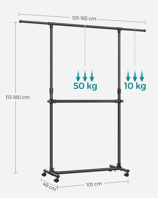 Tøjstativ 101x49x115 cm Sort Stål