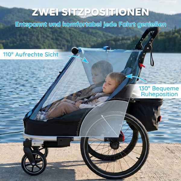 Barncykelvagn för 2, 155x82x102 cm, blå