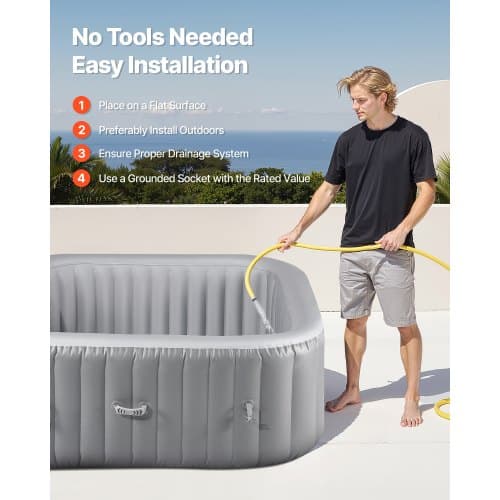Uppblåsbar bubbelpool, 185x66 cm, Grå, PVC