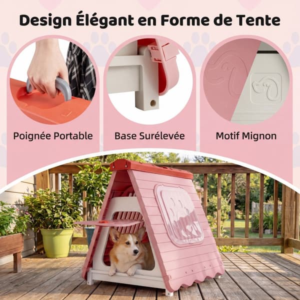 Sammenklappelig plastik hundekennel 72x60x68 cm pink