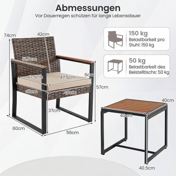 Parvekekalustesetti 3-osainen beige