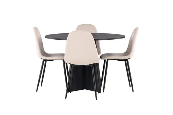 Spisebord og stol sæt 110 cm sort beige fløjl