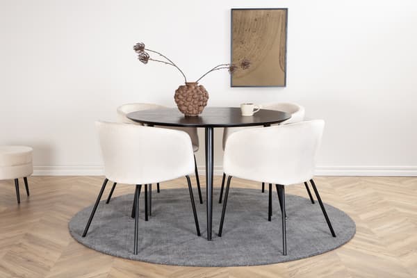 Spisebord og stol sæt 115 cm sort beige fløjl