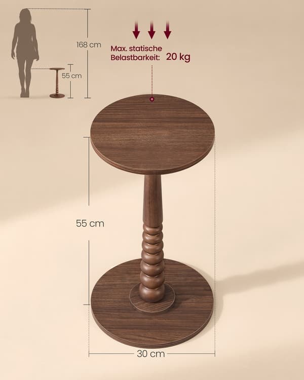 Sidebord Rund 30x55 cm Brun Træ