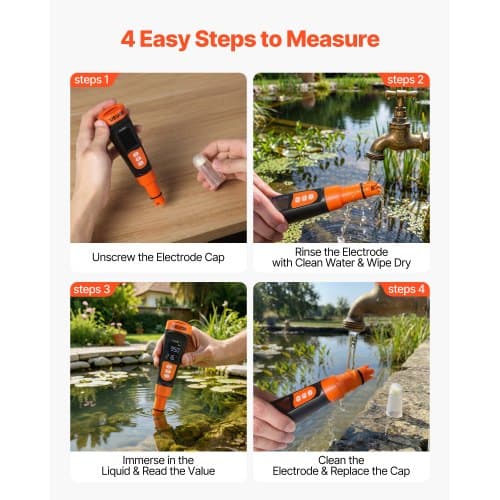 pH-meter PH06 0–14 pH område 40x40x185 mm orange/sort