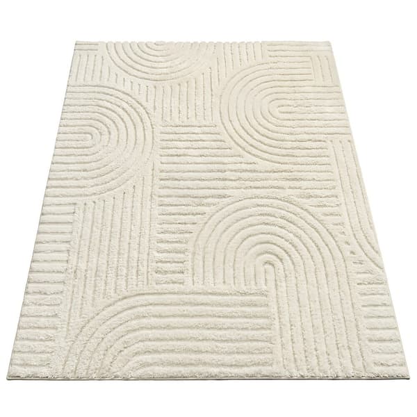 Teppe 3D, 170x120 cm, Kremhvit, Maskinvaskbart, Sklisikkert
