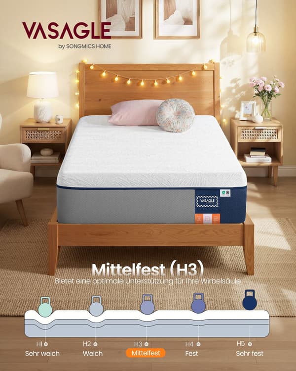 Madras, 90 x 200 cm, Enkel Gel Memory Foam, Medium Fast