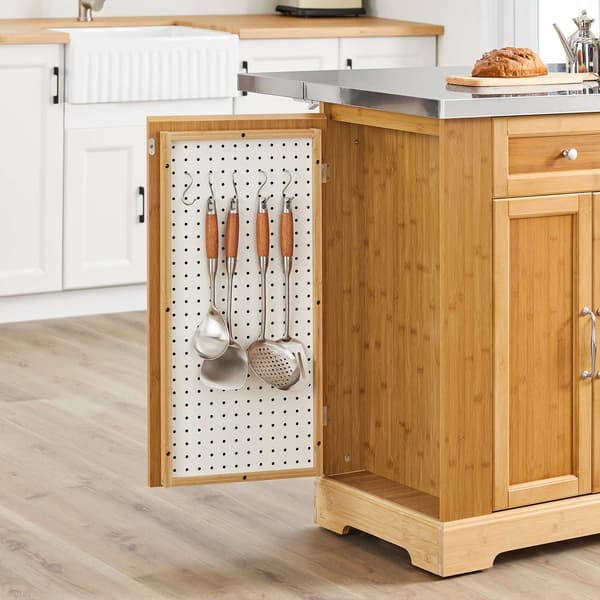 Køkkenø 107x46–71x92,5 cm Bambus Rustfrit Stål