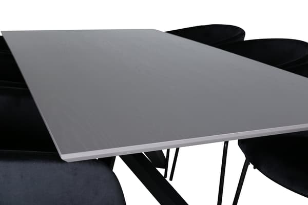 Spisebord og stole sæt Piazza spisebord og Berit stole 190x90x76 cm sort velour