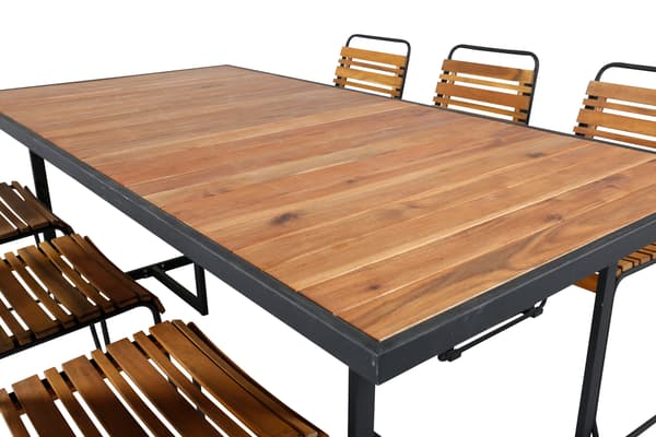 Spisebord og stole sæt 200x100 cm sort akacie stål