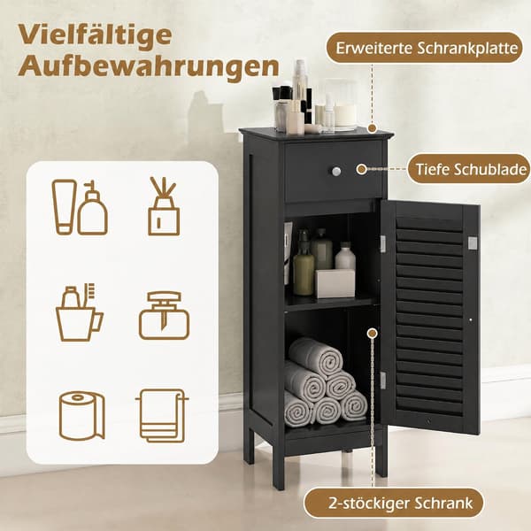 Smal Badeværelsesskab med Justerbar Hylde og Skuffe, Sort