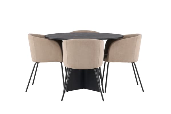 Spisebord og stol sæt Bootcut og Berit 110 cm Sort Beige Stof