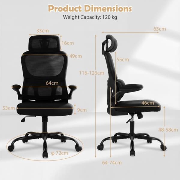 Kontorstol, 72x72x116-126 cm, Sort, Ergonomisk , Star