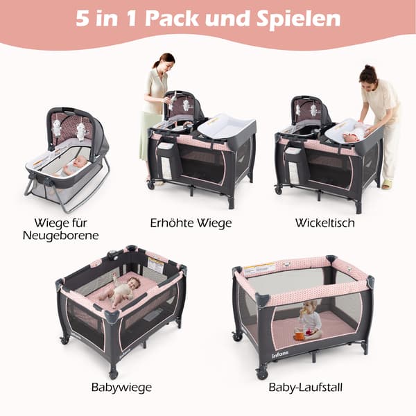 Babyseng til rejse, 105,5x74x74 cm, lyserød, sammenklappelig , Star
