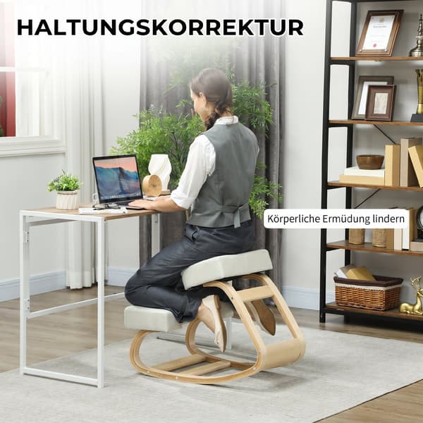 Ergonomisk knæstol i birketræ, cremehvid