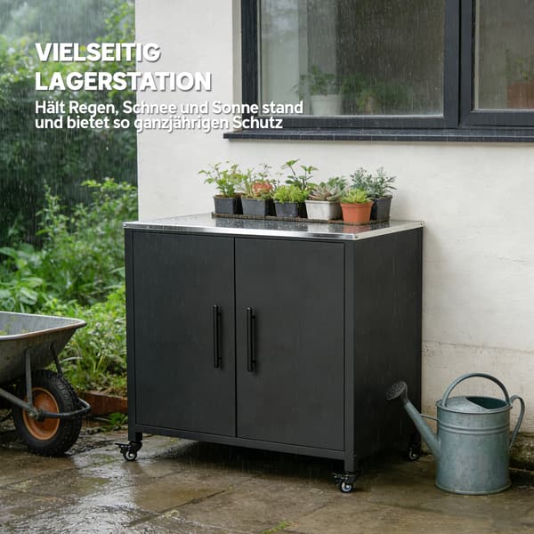 Havekabinet med plantebord, 80x50x90 cm, Sort, Rustfrit stål