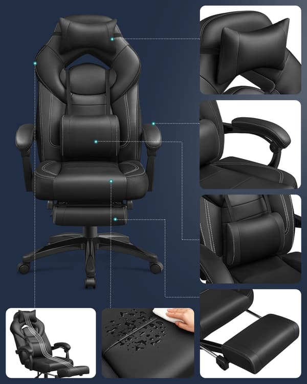 Gamingstol, 72,4x69,7x121-133 cm, Sort