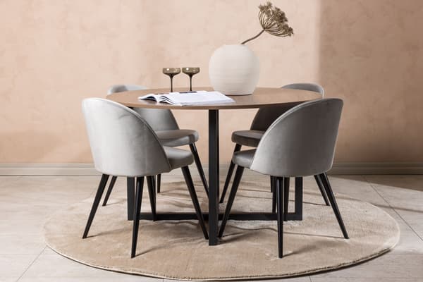 Spisebord og stole sæt Durango 120 cm sort valnød lys grå MDF fløjl