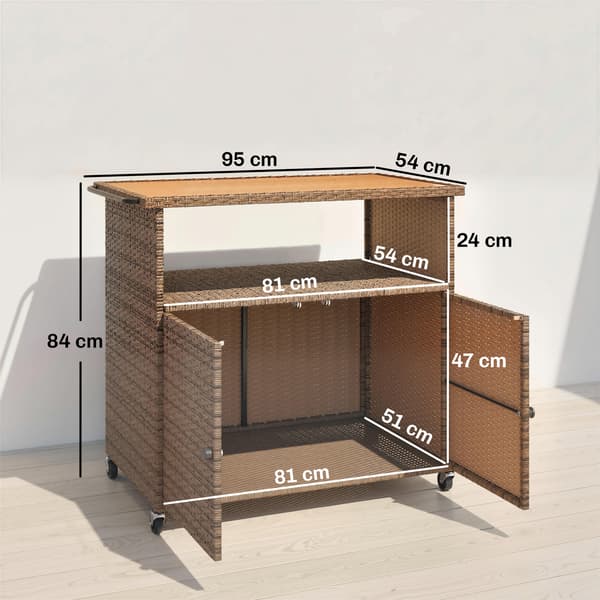 Serveringsvogn 95x54x84 cm Brun Rattan og Eukalyptustræ