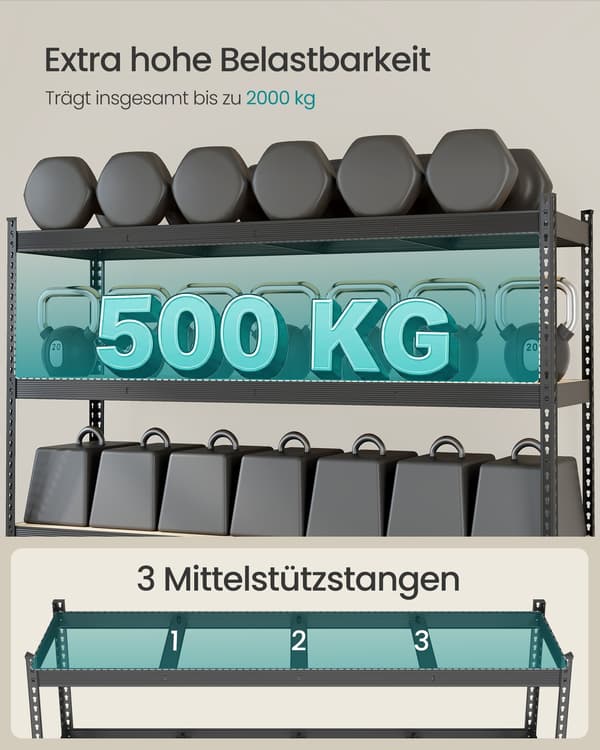 Robust reolenhed, 60x200x183 cm, Sort, Stål