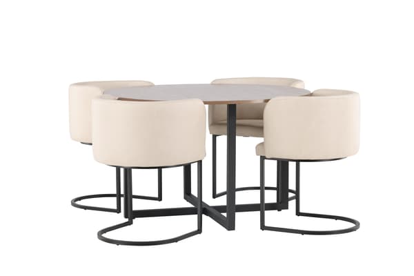 Spisebord og stol sæt 120 cm sort valnød beige MDF stål