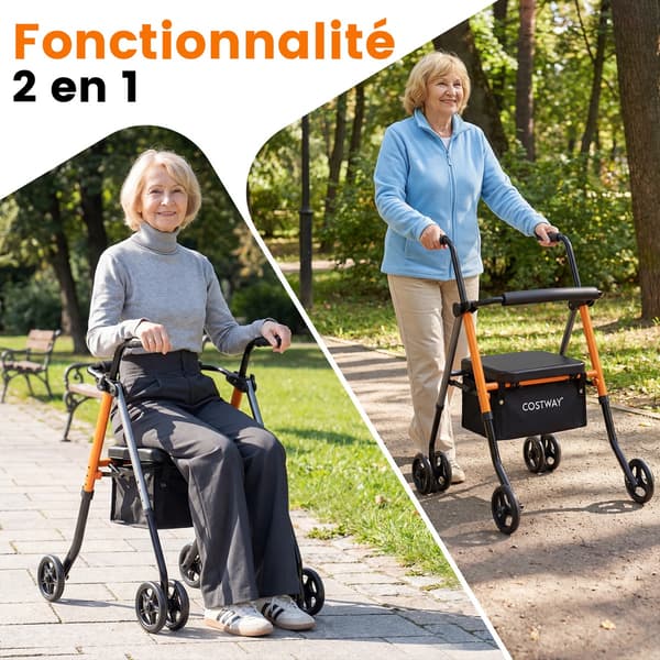 Sammenklappelig 4-hjulet rollator 56x64x79-93 cm orange/sort