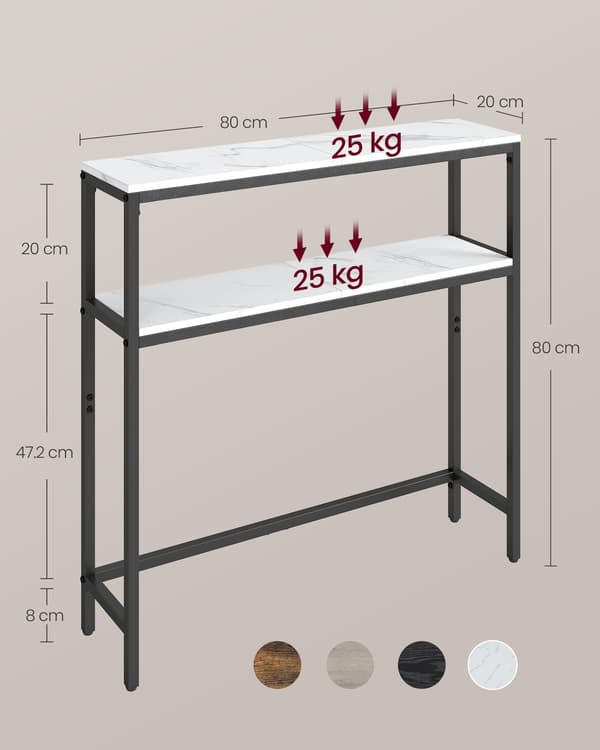 Konsolbord 20x80x80 cm Hvid Sort Spånplade Stål