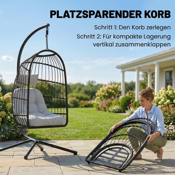 Hängstol med stativ 101x105x196 cm Ljusgrå Hopfällbar Polyrattan