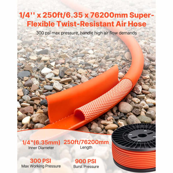 Luftslange, 6,35x76200 mm, Orange, Hybridmateriale