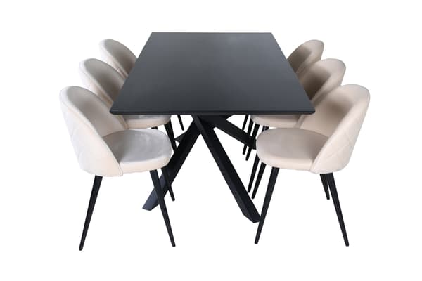 Spisebord og stol sæt Piazza sort og beige velour