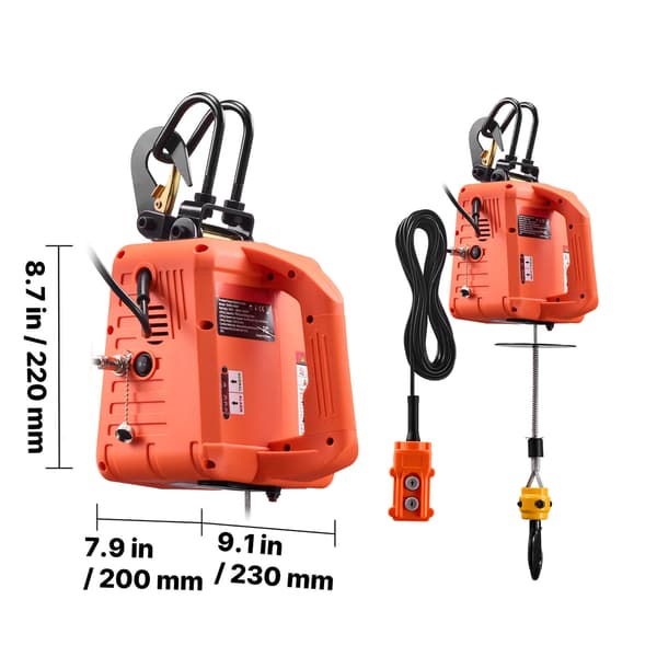 Elektrisk vinsch, 500 kg kapacitet, 7,6 m lyfthöjd, 1500W, portabel