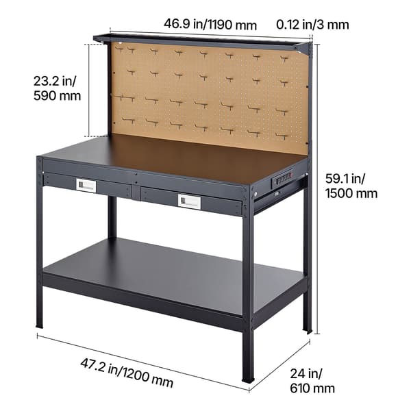 Arbejdsbord 150x61x120 cm hårdttræ opbevaring