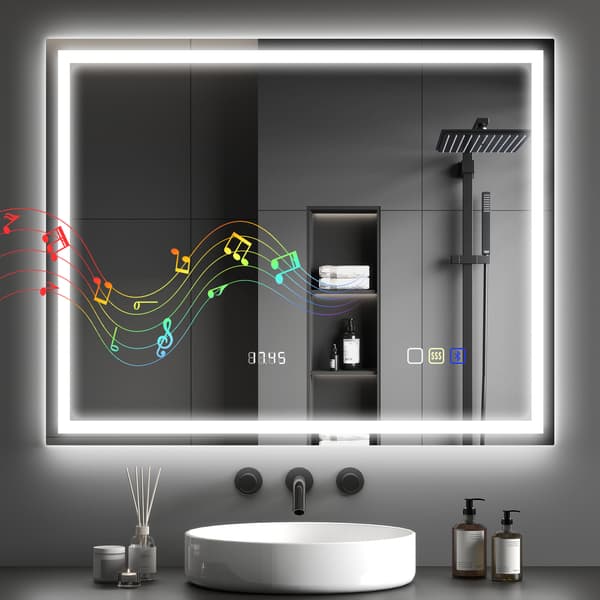 Badeværelsesspejl LED Bluetooth 100x80x3,5 cm sølv
