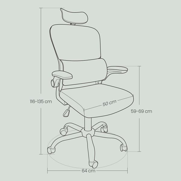 Kontorstol, 64x71.5x116-135 cm, Beige, ergonomisk